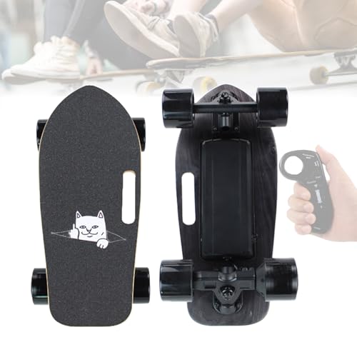Feiphla Longboard EléCtrico, Mini Longboard Original, Cruiser De Madera De Bambú,con Control Remoto De 4 Velocidades, para Adolescentes Y Profesionales MiddleFingerCat-15kmRange