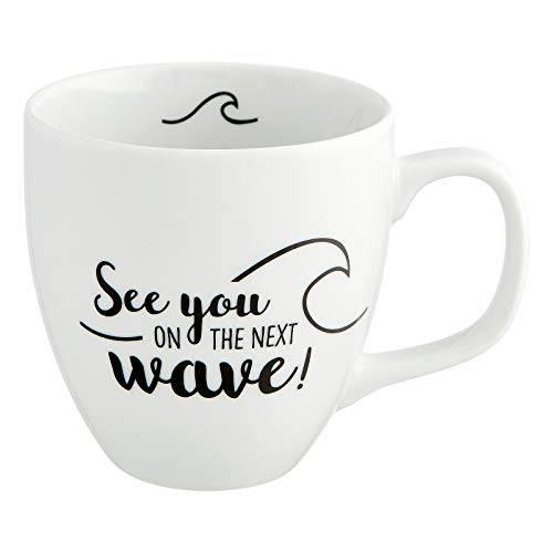 Him & I Jumbo Tasse avec inscription « See You on The Next Wave » 9,5 cm – 0,45 l – Tasse en porcelaine Grand format – Tasse à café et voyage –Maritim – Idée cadeau pour la meilleure amie et collègue.