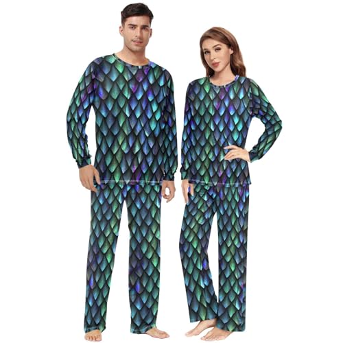 Couples Matching Pajama Sets Dragon Scale Two-piece Long Sleeve Sleepwear for Men & Women XXS-XXL