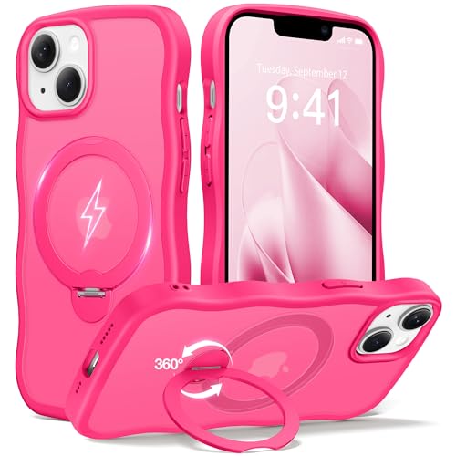 CAPRARO for iPhone 13 & iPhone 14 Case with Magnetic Stand, Hot Pink