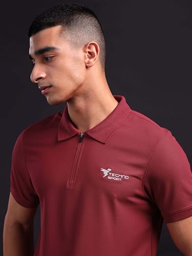 Image of TECHNOSPORT Men's Solid Polo T-Shirt MATPIQ Quick Dry Slim Fit Sports Tee for Gym Casual Smart Wear UPF50+ Anti Odour