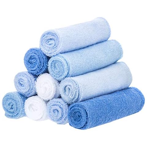 Spasilk Washcloth Wipes Set for Newborn Boys and Girls, Soft Terry Washcloth Set, Pack of 10, Blue Cover