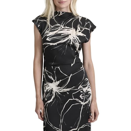 DKNY Women's Sleeveless Mock Neck Ruched Bodice Asymmetrical Hem Maxi Dress2