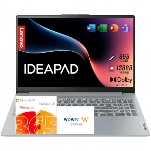 Image of Lenovo IdeaPad Slim 3i, 15.6 inch FHD Laptop, Microsoft 365 Included, Quad-Core Intel N150, 8GB DDR5, 128GB SSD, Win 11, Dolby Audio, Numeric Keypad