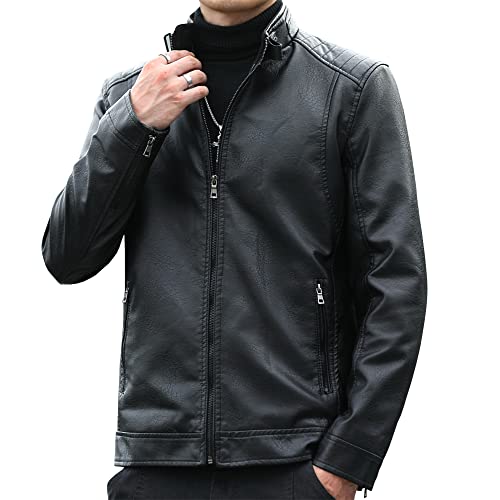 Mens Casual Stand Collar Faux Leather Jacket Biker Motorcycle Jackets3