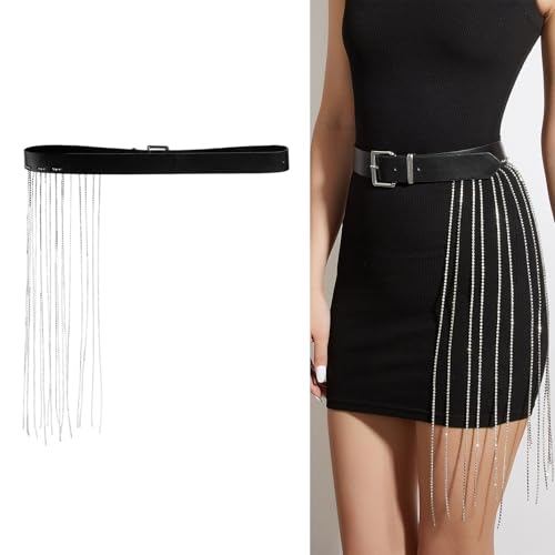 Luxurious Rhinestoned Tassels Belt for Women Fashionable PU Leather Waist Band Ornament for Parties and Weddings2
