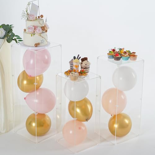Vincidern Acrylic Column Pedestal Stand for Party, 3-Piece Set, Clear