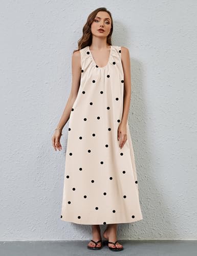 Image of Women Sleeveless Ruched Maxi Dress Scoop Neck Long Elegant Dresses Wide Shoulder Strap Blouse Dress with Side Pockets