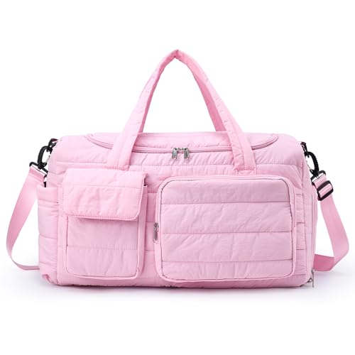 Small Gym Bag for Women, Travel Duffle Bag Carry On Weekender Bag with Shoe Compartment, New#Pink, 11" x 19.6" x 8.2", Stylish Gym Bag
