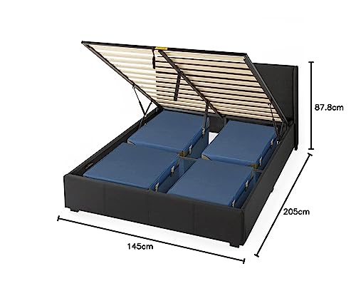 Zinus Maddon Polsterbett 140x200 cm mit Stauraum - 31 cm Hohes Bett mit Lattenrost aus Holz & Kopfteil - Hydraulischer Hebemechanismus & Stauraum - Schwarz