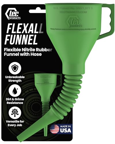 TEC Products FlexAll Funnel - Flexible Rubber Funnel with Handle, Multiple Sizes and Colors, Made in The USA (Small, Green)