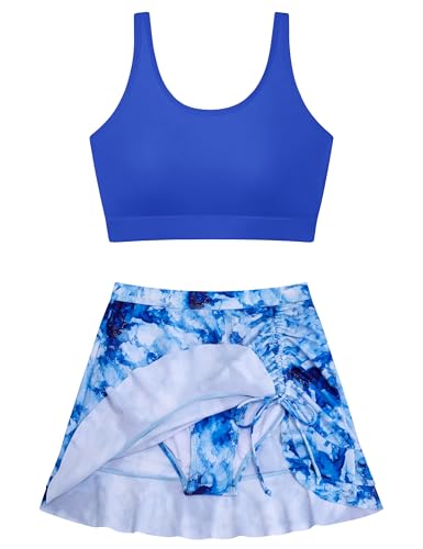 Image of DAXIANG Teens Girls Two Piece Swimsuit Modest Ruffle Skirt Bathing Suit Adjustable Straps Tankini Sets with Padded Size 7-16