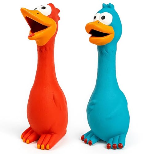 JcvPot Hundespielzeug Unzerstörbar, 2 Pack Quietschspielzeug Hund, Ente Hundespielzeug, Gummihuhn, Anti Stress Ente Für Hunde, Rot Und Blau, Für Kleine Und Mittelgroße Hunde