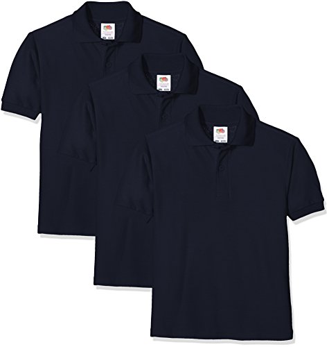 Fruit of the Loom Unisex Kids 65/35 Short Sleeve Polo Shirt Pack of 3, Deep Navy, 14-15 Years (Manufacturer Size:36)