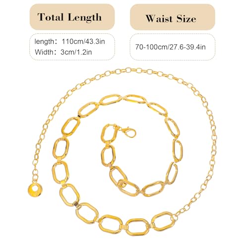 Chain Belt for Women, Adjustable Metal Gold Waist Chains, Chunky Thick Chain Belly Link Belt for Dresses Jeans2