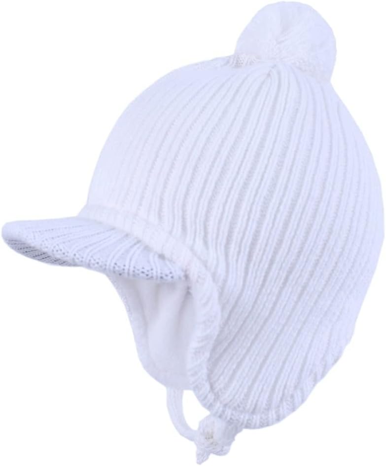 VIDI Baby Toddler Infant Kids Autumn and Winter Visor Knitted Hat Fleece Lined Warm Earflap Beanie Cap for Boys Girls