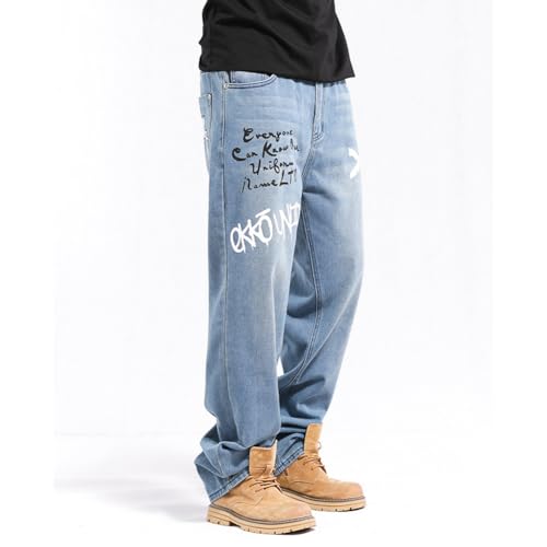 Mens Streetwear Hip Hop Baggy Jeans Graffiti Print Wide Leg Skater Denim Pants2