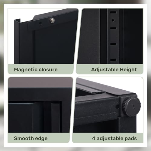 HollyHOME Armario de almacenamiento de metal con puerta, armario de almacenamiento de oficina con cierre magnético, armarios de archivado con estantes ajustables para sala de estar, negro - imagen 5