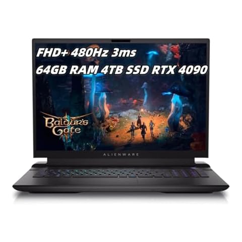 NewDell_Alien.Ware M18 R2 2024 Gaming Laptop 18 inch FHD+480Hz 3ms Screen_Intel i9-14900HX 64GB RAM 4TB SSD Geforce RTX 4090 Graphics CherryMX mechanical keyboard Wifi 7 Windows 11H Dark Metallic Moon Cover