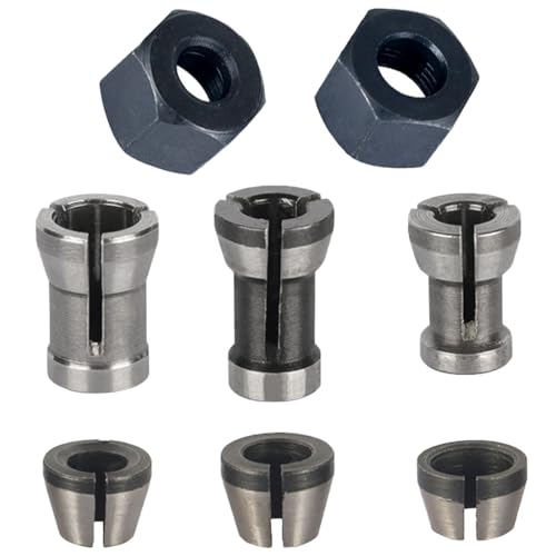 8 Stück Spannzangen Set, Stahl Fräse Fräszubehör 6 Klemm Adapter (6 mm, 6,35 mm, 8 mm) mit 2 Muttern Präzisions Spannzangenfutter für Graviermaschine Holzbearbeitung