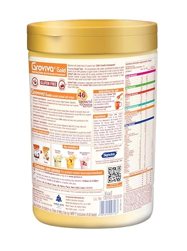 Image of Groviva Gold Milk Protein Powder for Kids | 2-6 Years | 400g Chocolate Jar| 46 Nutrients | Growth & Digestive Nutrients | Supports Physical Growth, Brain Development, Immunity & Eye Health