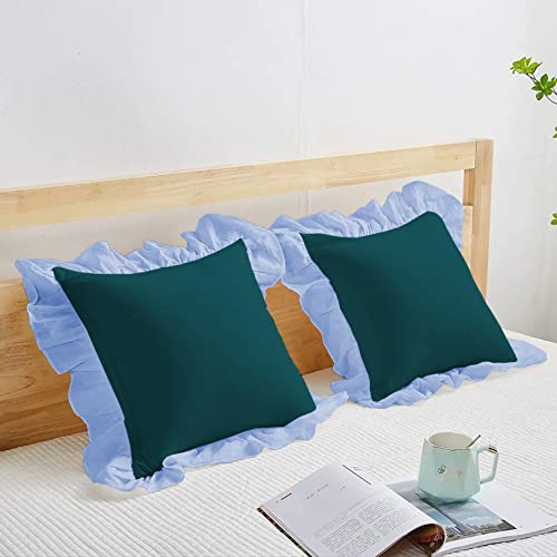 Image of YRM Bedding's Ruffle Beautiful Cushion Cover | Super Soft Elegant Premium Microfiber Frill Cushion Cover Set of 2 (20 inchx20 inch Inches) (Teal /Light Blue)
