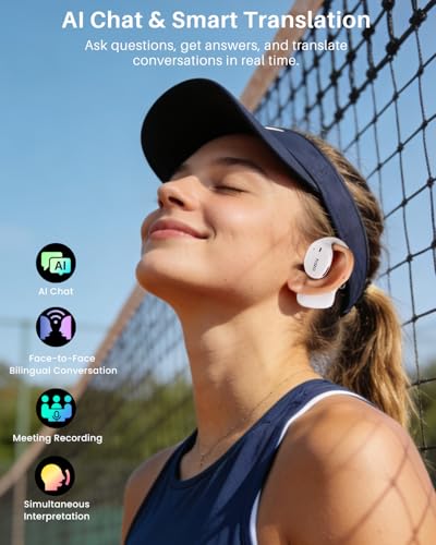 Image of TOZO Real-Time AI Translation Earbuds, 80H Playtime Translator Ear Buds, Digital Display, AI Clear Calls, Comfortable Wear Open Ear Earbuds, AI Bluetooth Headphone for Travel Meeting Learning, White