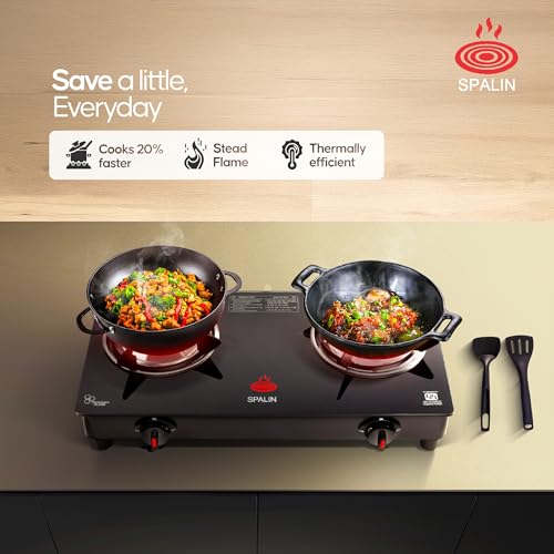 Image of AI Glass Automatic Gas Stove 2 Burner | Toughened Crystal Glass Top | Auto Ignition | ISI Certified | Durable Brass Burners | Sleek Black Countertop Gas Stove for Modern Kitchen