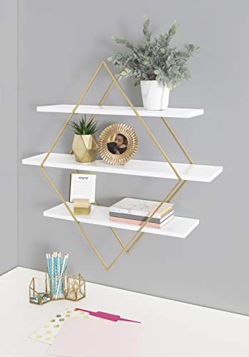 Kate And Laurel Daxton Modern Wood And Metal Wall Shelf, 31" X 32", White And Gold, Glam Wall Organization #TOP1