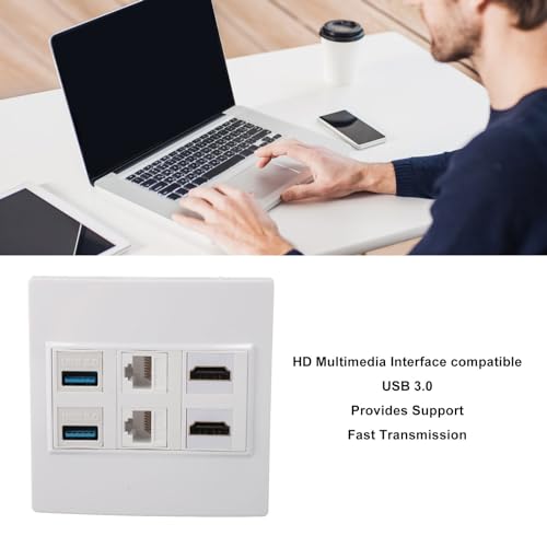Placa de Parede de Tomada de Mídia, Placa de Parede Multimídia, Painel de Parede Sem Solda de 6 Port