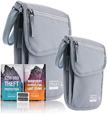 Peak Gear RFID Neck Wallet - with Theft Protection and Lifetime Lost & Found - VALUE PACK (Gray) - Set of 2