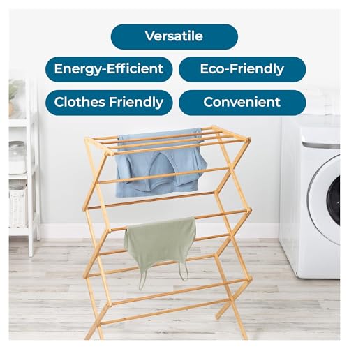 Étendoir pliable en bambou : séchoir à linge compact de 7,6m intérieur - 6