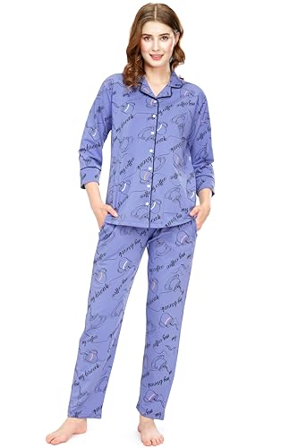 Image of ZEYO Night Suit for Women's Cup & Saucer Printed Cotton Night Dress of Shirt and Pajama Set 5757