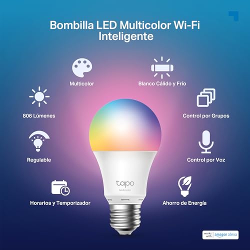 Miniatura 2 de Tapo L530ea - Bombilla Inteligente Wifi, Bombilla Led E27 Multicolor 2500k-6500k, Regulable 8,7 W 806 Lm, Funciona Con Alexa, Control Por Voz, Ahorro De Energía