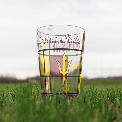 Image of Logo Brands NCAA oz Stained Glass Pint Glass - 3D Embossed Logo & Bold Team Colors - Durable Sports Fan Beer Glass for Home, Bar & Tailgates