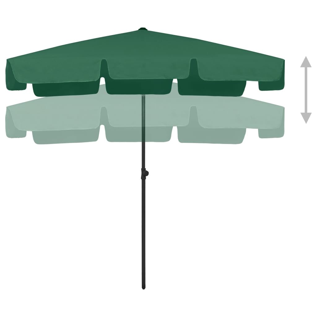 Zielony parasol plażowy 200 x 125 cm z ochroną przed promieniowaniem UV i blaknięciem, pochylany i regulowany na wysokość, wykonany z wytrzymałego poliestru