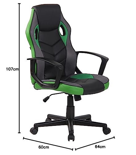 Sedia Da Ufficio Ergonomica Con Ruote Glendale I Poltrona Gamer Multicolore Con Fodera In Similpelle I Regolabile E Con Schienale Alto, Colore:nero/verde - Sedia gaming - Immagine 2