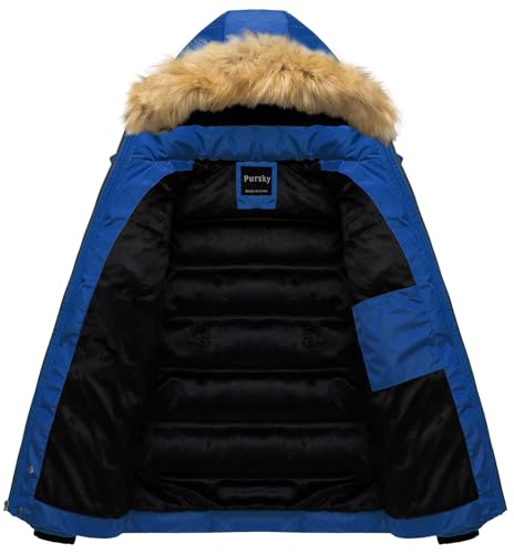 Image of Pursky Men's Puffer Jacket Waterproof Winter Bubble Coats Ski Parka Fur Hooded