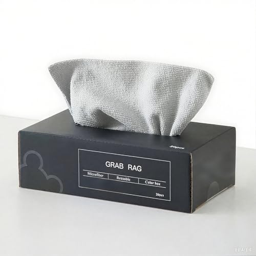 Smart Rags in Box - (Pack of 20) Lint Free Microfiber Cleaning Cloth, Scratch & Streak-Free, Dispensable Wash Towels for Cars, Window Glass, and Auto Shop, 8 x 8 in, Black