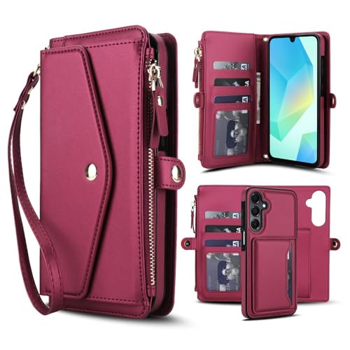 Étui pour Samsung Galaxy A55 rouge avec portefeuille amovible idéal pour voyager léger