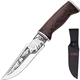 Hunting Knife - Survival Knives with Sheath - Engraved Fixed Blade Knife - Hunter Bushcraft Bowie Knofe - Classic Long Blade Knifes with Wood Handle for Men - Best for Hunting Camping Defense 2428