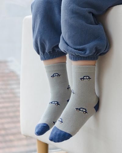 Kyopp 5 Paar Stoppersocken Kinder Baumwolle Socken Jungen Mädchen ABS Anti Rutsch Socken Tiermotive 25-37EU（ABS-Kraftfahrzeuge M）