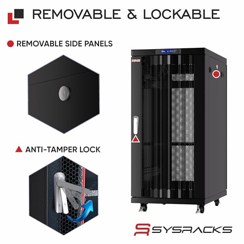 Image of Sysracks 18U Server Rack Cabinet, 39 inch Deep, Mesh Door, 19-Inch | 35 inch rail depth, 4 fans, PDU, shelf, mounting hardware, 1600 lb capacity
