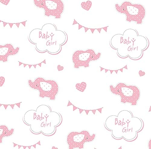 Pink Elephant New Baby girl Gift Wrapping Paper for presents or Baby Shower Wrapping paper 6 Sheets & 10 Gift Tags 2 designs 3 of each supplied and 5 of each gift tag Pale Pink - Image 4