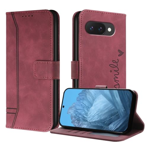Étui Pixel 10 en cuir bordeaux | Protection intégrale avec porte-cartes et béquille