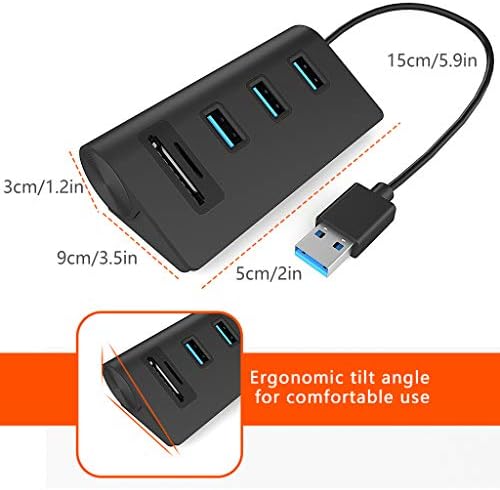Cateck USB 3.0 HUB, Bus-Powered USB 3.0 3-Port Aluminum Hub with 2-Slot Card Reader Combo for iMac, MacBook Air, MacBook Pro, MacBook, Mac Mini, PCs and Laptops, Black