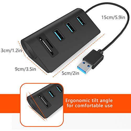 USB 3.0 HUB, Cateck Bus-Powered USB 3.0 3-Port Aluminum Hub with 2-Slots Card Reader Combo for iMac, MacBook Air, MacBook Pro, MacBook, Mac Mini, PCs and Laptops, Black