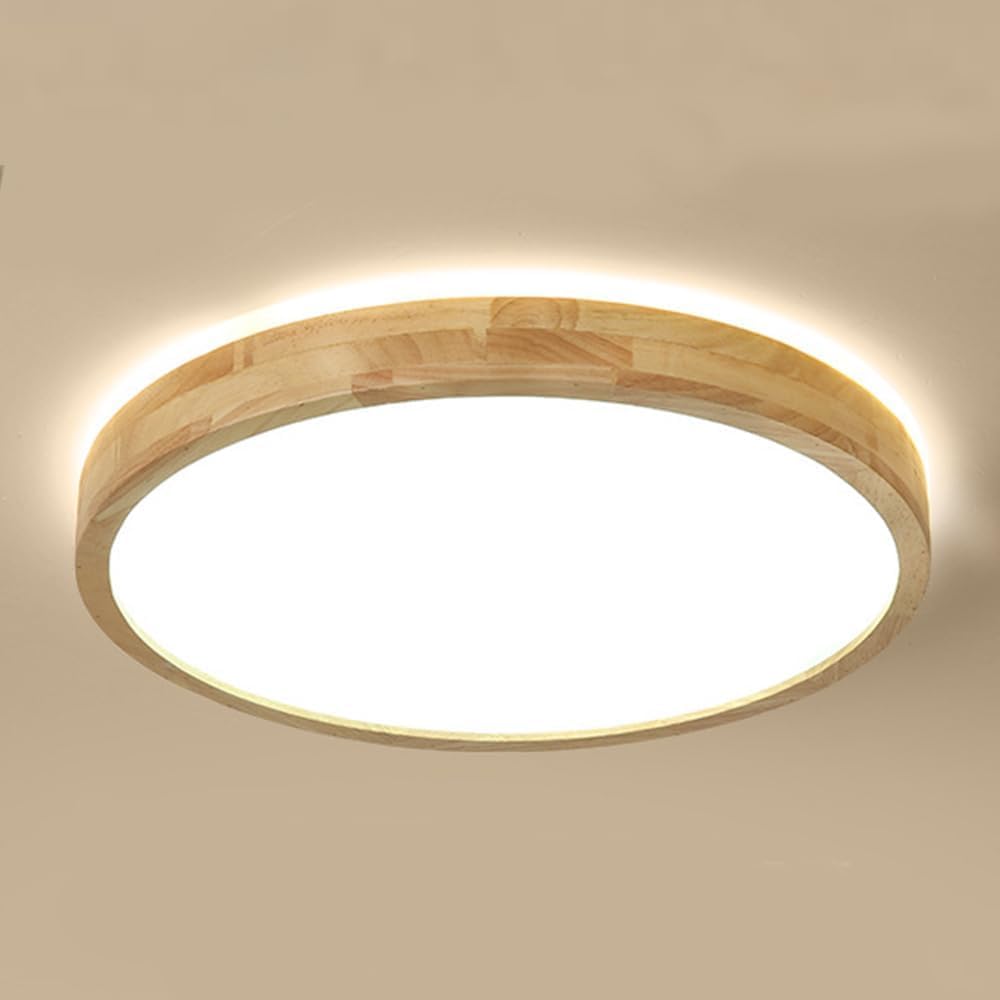 Modern Wood Flush Mount Ceiling Light Fixture, LED Round Ceiling Lighting, Acrylic Metal Circle 15.8 inch Ceiling Lamp for Living Room, Bedroom, Kitchen, Dining Room