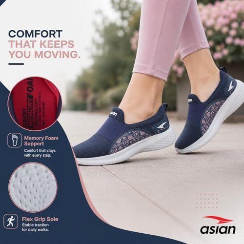 Image of ASIAN Style Walk-02 Women Walking Shoes with Memory Foam Cushion, Lightweight Slip-On Design, Breathable Upper Stylish Casual Shoes