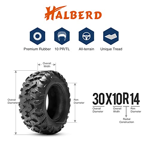 HALBERD 10PLY 30x10R14 Radial ATV Tires, 10PR All Terrain 30x10R14 Trail Sand ATV UTV Off-Road Tires | 19mm Tread Depth(Pack of 1, Tubeless) - Thumbnail 3